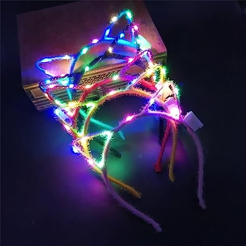 REQO 10 Pieces Cat Ears Headbands Set,LED Cute Cat Light Up Head Accessories,Glowing Girls Headdress Party Supplies for Night Clubs Raves