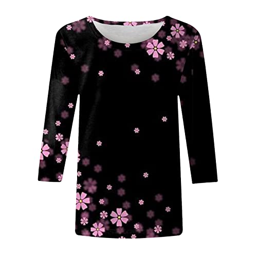 Camisetas femininas de manga 3/4 com estampa de lantejoulas brilhantes para o verão, solta, confortá