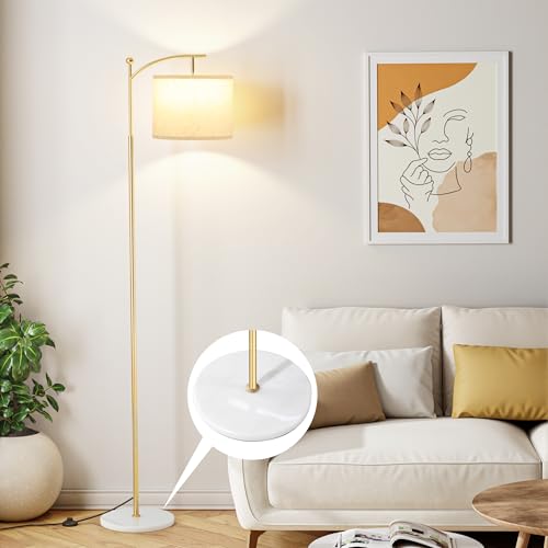 Image of Ambimall 60 inch Floor Lamp for Living Room with 3 Color Temperatures, Gold Standing Lamp with White Marble Base, Modern Tall Lamp for Bedroom Office, 9W LED Bulb Included