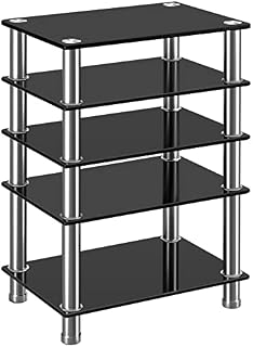 HiFi Racks and Stands Audio Rack Cabinet AV Shelf TV Table Stand 5 Tiers Tempered Glass Shelves for Turntable Record Player DVD Xbox Stand Audio Entertainment Unit Media Cabinet