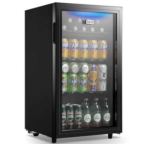Beverage Refrigerator Cooler 62 Can Small Mini Fridge for Home, Office or Bar with Glass Door and Adjustable Removable Shelves，Perfect for Soda Beer or Wine, Stainless Steel, 1.6 Cu.Ft.