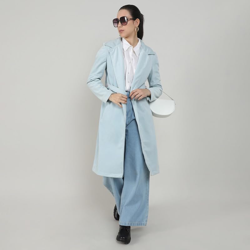 Image of PINACOLADA Women's Belted Long Coat For Casual Wear | Lapel Collar | Long Sleeve | Button Closure | Long Coat Crafted With Comfort Fit For Everyday Wear