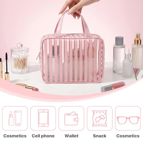 Clear Pink Striped PVC Makeup Bag - image 5