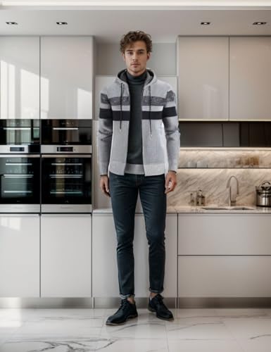 Image of Kinkia Men's Zip Up Hoodies Casual Long Sleeve Full Zipper Sherpa Fleece Lined Knit Cardigan Sweater Jacket with Pockets