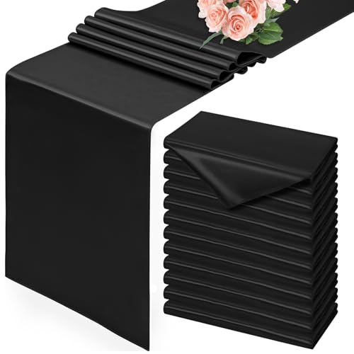 Lot de 12 chemins de table en satin lisse - Pour table à manger, mariage, fête, banquet, événements, remise de diplôme, fiançailles et maison - Noir - 30...
