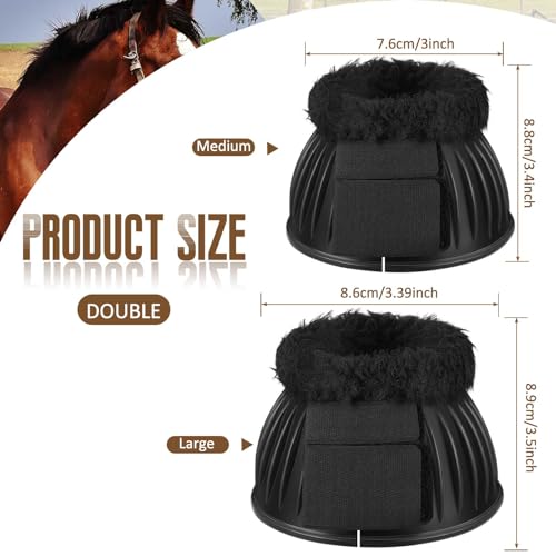 Image of Abbylike 1 Pair Fleece Horse Bell Boots Protect Against Hoof Impact Trauma, Rubber Bell Boots Horse Care for Turnout No Rub Design Comfort Quick Wrap Hook and Loop