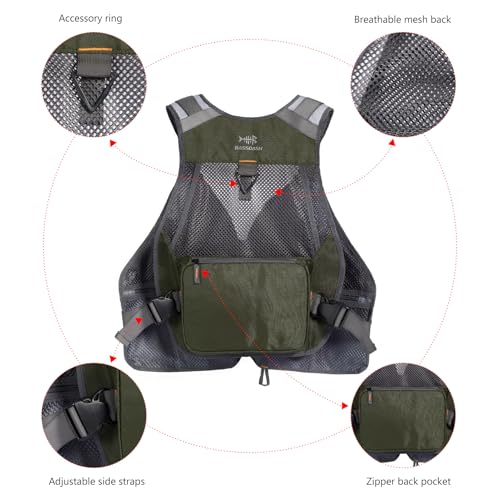 Image of BASSDASH Strap Fishing Vest Adjustable for Men and Women, for Fly Bass Fishing and Outdoor Activities