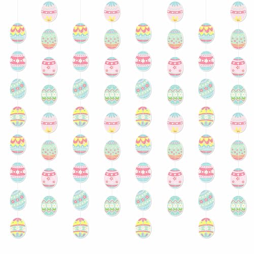 Image of Wall Hanging Decorations Easter Egg Garland - 8pcs Rainbow Easter Streamers Banner Inside Indoor Party Decoration Favors, Spring Home Classroom Office Ceiling Decor Panduola
