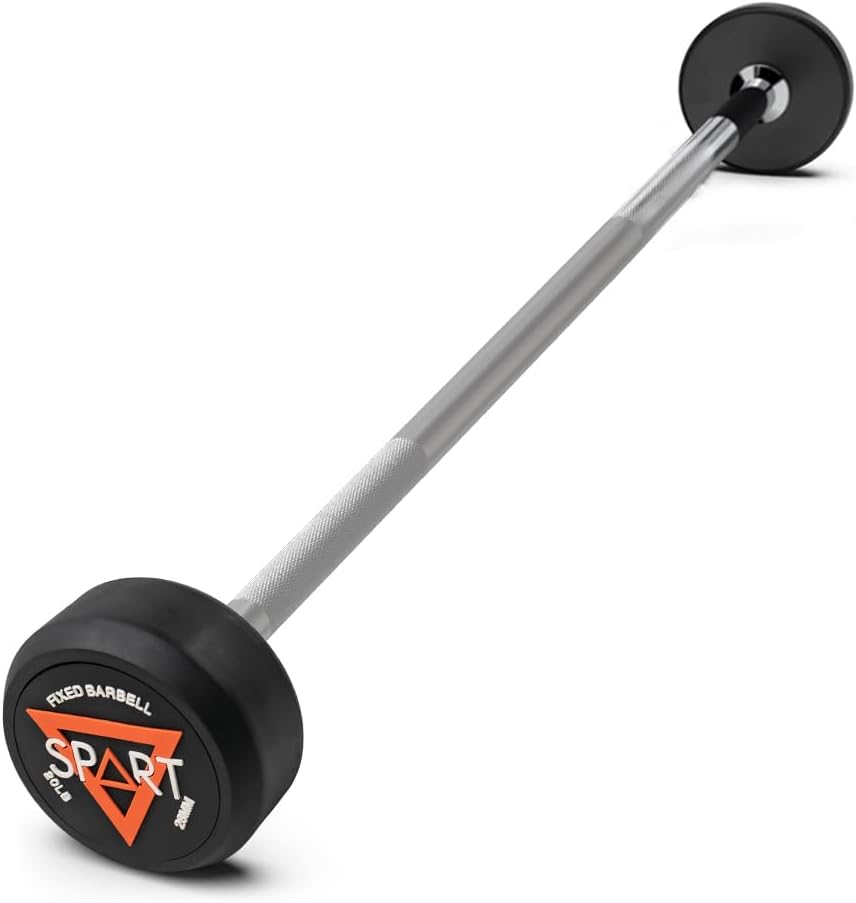 SPART Rubber Coated Fixed Barbell, Pre-Loaded Weights Straight Solid Steel Barbells, Weighted Bar for Weightlifting Exercise, Bodybuilding, Strength Training, Squat Rack & Bench Press
