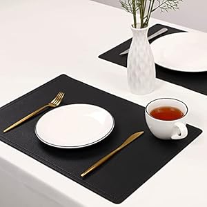 Faux Leather Placemats, PU Table Mats, Set of 4, Waterproof, Stain Resistant, Heat Resistant, Non-Slip Easy to Clean for Kitchen Dining Table,Conference Table C Black Rectangle Faux Leather Placemats PU Table Mats Set of 4 Waterproof Stain Resistant Heat Resistant Non Slip Easy to Clean for Kitchen Dining TableConference Table C Black Rectangle