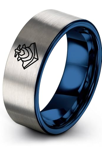 Zealot Jewelry Gift for Water Sports Fan Jet Ski Ring Mens Tungsten Gray Blue EMT Valentine for Him Womens Valentine and Band Set Matching Xmas Wedding Partner Wide Tungsten Band for Men Size 10.5