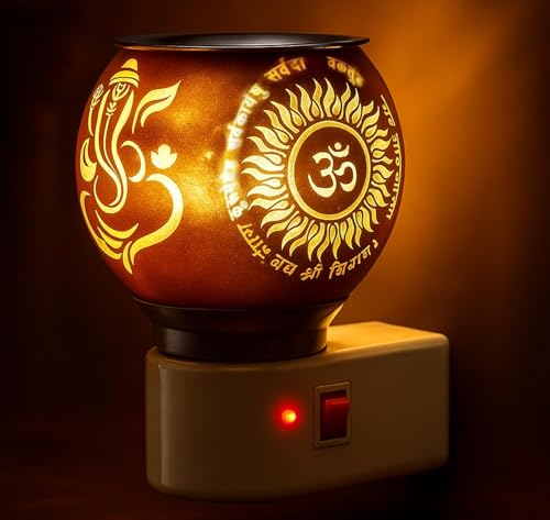 Image of PANCA Glass Kapoor Dani Electric Camphor Diffuser with Ganesh Ji Om Design | Aroma Dhoop & Incense Burner | Electrical Night Lamp for Home, Office & Pooja Room
