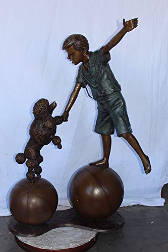 Estatua Jardin Niño y Perro en Equilibrio de Bronce Grande miniatura 2