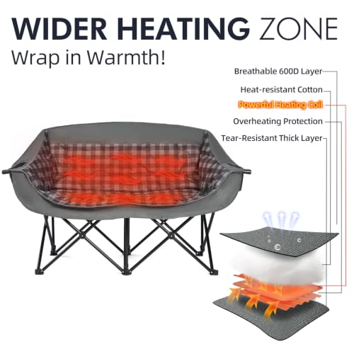 Image of Heated Double Camping Chair - Heated Loveseat Padded Chairs for 2 Person