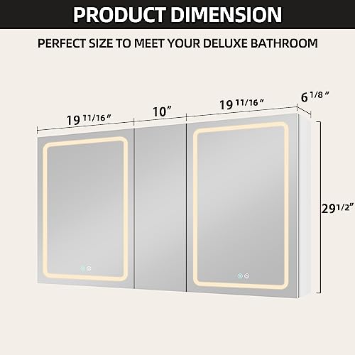 Getpro Lighted Medicine Cabinets 50X30 Inch Led Medicine Cabinet Mirror For Bathroom White Aluminum Surface Mount Anti-Fogger Function 3 Color Temperature Adjustable Brightness #TOP1