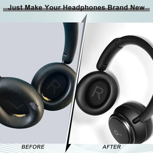 Almohadillas de repuesto para auriculares Anker Soundcore Space Q45, cojines para auriculares, fundas para orejeras, piezas de reparación (negro) miniatura 7