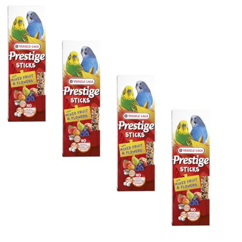 Versele-Laga Prestige Sticks – Periquitos Mixtos de Frutas y Flores | Paquete de 4 | 4 x 60 g | Snack para periquitos pequeños | Sin conservantes ni colorantes sintéticos