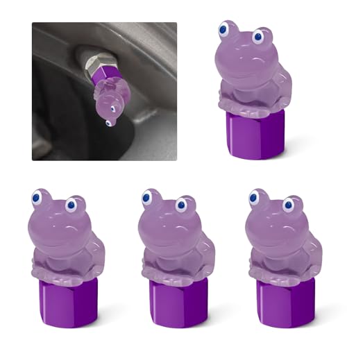 4 Pack Cute Frog Tire Valve caps, Interesting and Practical Tire Decoration, Can be Used for Cars, Motorcycles, Trucks, and Bicycles.(Purple)