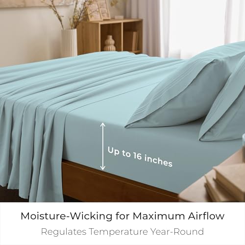 Image of Mellanni Twin Sheets Set - 3 PC Iconic Collection Bedding | Hotel Luxury, Extra Soft, Cooling Bed Sheets - Wrinkle, Fade, Stain Resistant (Twin, Aqua)