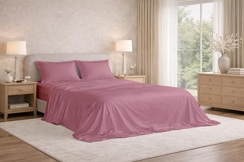 Image of Filbert Satin Bedsheet with 1 Pillow Cover | 60x90 in |300 TC | Midnight Luxe Satin Dreams Collection for Single Bed | UltraSatin Premium Bedding Set | Light Mauve