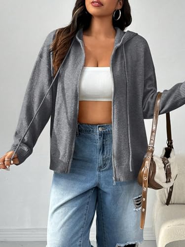 SOLY HUX Women's Plus Size Zip Up Hooded Cardigan Sweaters Long Sleeve Knitted Jacket Outerwear Fall Clothes4