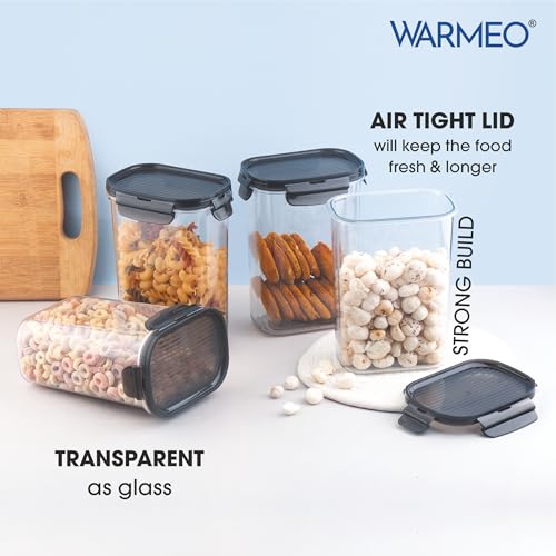Image of WARMEO FRESH LOCK Airtight Kitchen Storage Container SET of 4 pcs (1200ml each) BPA Free Air tight Storage Organizer for Dry Food,Pulses,Spice,Kitchen Accessories Items & Storage-Transparent