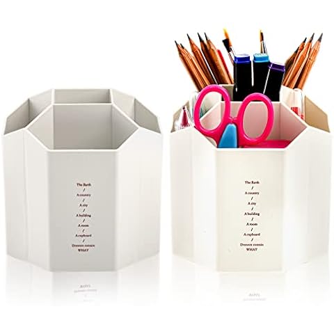 Hacaroa 2pcs Rotating Art Supply Organizer with 5 Compartments Plastic Rotating Pen Holder Decorative Stationery Storage Boxes Creative 360 Degree Rotating Pencil Pots for Home Office School 2 Colors Cover