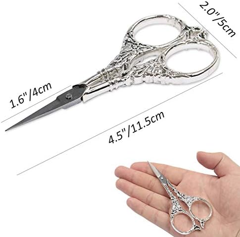 BIHRTC Vintage European Style Scissors Stainless Steel for Cross Stitch Cutting Embroidery Sewing Handcraft Craft Art Work DIY Tool(Silver)