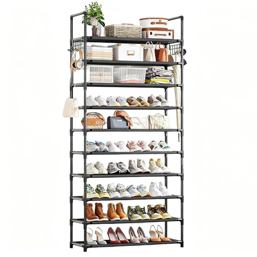 Simple Trending Shoe Rack Storage Holds 40 Pairs, Large Capacity Tall Shoe Organizer Shelf for Closet Entryway, Black