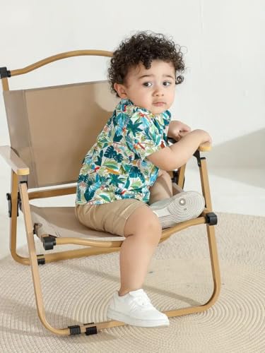 Image of Niren Enterprise Boy's Casual Cotton Regular Fit Leaf Printed Half Sleeve Button Down Shirt with Spread Collar Standard Length Summer Wear