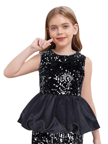 Kids Girls Sequins Ruffled Sleeves Tee Shirt Peplum Crop Tops for Wedding Festival Party3