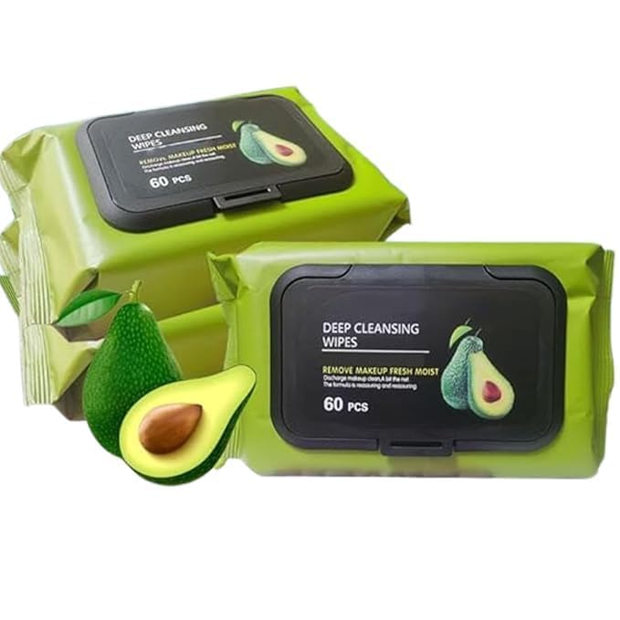 Avocado Facial Cleansing Wipes | 60 Pieces in 1 Packet | Refreshing & Hydrating Face Wipes | Makeup Remover & Daily Skincare Wipes | Soft & Gentle | Green Color Pack (Pack of 1)-image-28