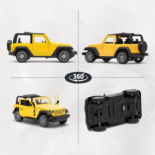 Image of Jeep Die Cast Metal Toy Car with Opening Doors & Pull Back Action | Mini Manual Push Super Car No Battery Needed | Durable Diecast Vehicle for Kids Age 3+ | Collectible Gift (Yellow)