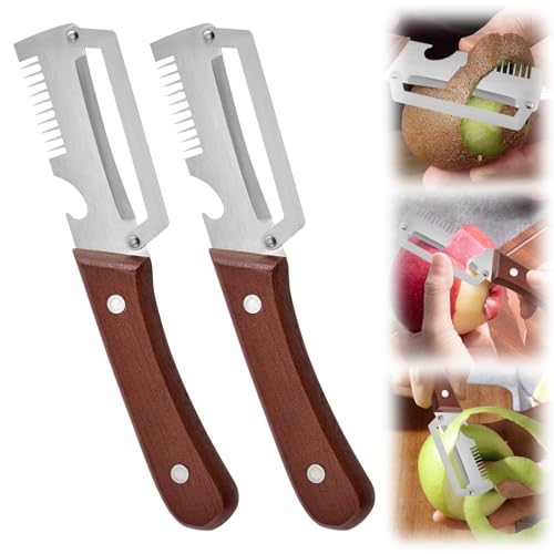 Multifunctional Vegetable Peeler Stainless Steel Kitchen Peeler with Wooden Handle and Bottle Opener 2026 New Fruit Vegetable Peeling Tool Portable Peeling Tool for Potato Carrot Fruits 2pc