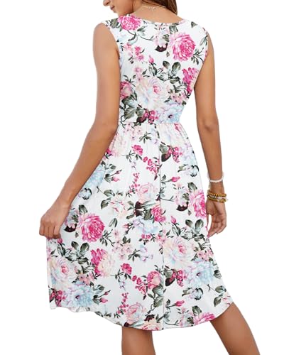 Image of MOLERANI Women Summer Dresses Sleeveless Casual Loose Swing Button Down Midi Dress with Pockets