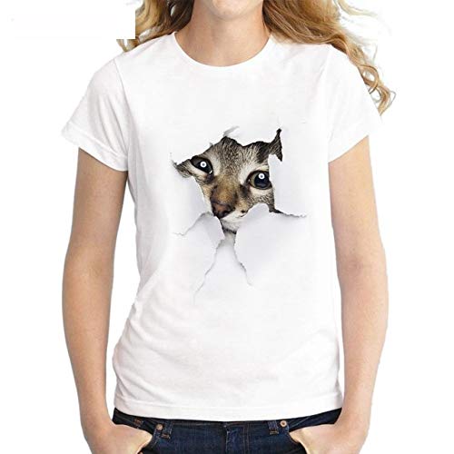 3nh 1Pc Women T-Shirt Short-Sleeve Top-Mode Cheap Clothes Cat-Print Round-Neck Size: X-Large; Material: Cotton