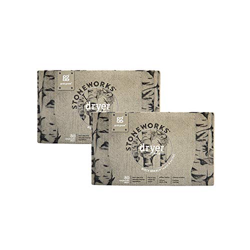 Grab Green Stoneworks Dryer Sheets, Birch Branch Scent, Plant and Mineral Based, Softens Fabrics, Reduces Static-Cling and Wrinkles, Freshens Clothing, 80 Count - Pack of 2