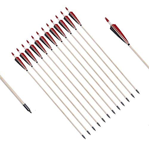 Pg1Archery Archery Traditional Wooden Arrows 26-32Inch Hunting Arrows With Field Points For Longbow Recurve And Horse Bow Archery Targeting Practice 12(Pack) (30 Inch) #TOP12