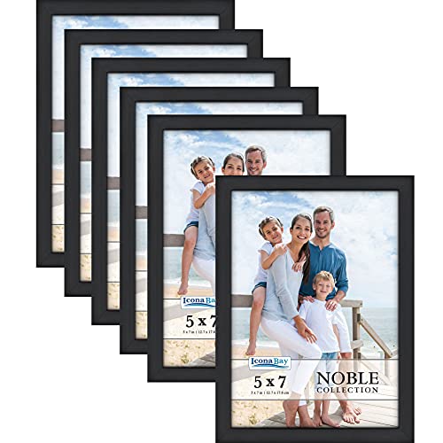 Icona Bay 5x7 Picture Frames (Black, 6 Pack), Modern Professional Frame Set, Noble Collection