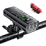 自転車 ライト usb 充電式 【6400mAh 大容量 & 6個強力ランプ】 自転車ヘッドライト 1000ルーメン 高輝度 自動点灯 5つ調光モード LCD残量表示 LED ヘッドライト モバイルバッテリー機能付き IPX6 防水 防振 耐衝撃 テールライト付き 自転車ライト 懐中電灯兼用 停電対策 地震対策 ロードバイク クロスバイク ライト 通勤 通学 サイクリング アウトドア (黒)
