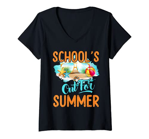 Mujer Last Day Of School Schools Out For Summer Goodbye Teacher Camiseta Cuello V