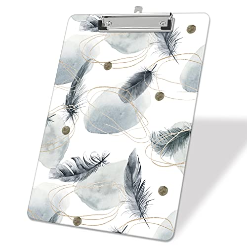 Image of Plastic A4 Clipboards, Clip Board Stardard Letter Size 9 x 12.5 in | Office Decorative for Students Women Men and Kids,Feather