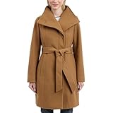 Michael Kors Womens Faux Wool Wrap Coat with Belt, Long Winter Coats for Women, Camel, X-Large