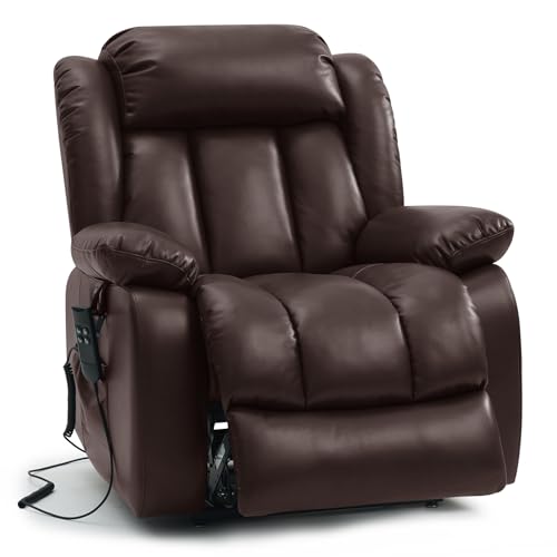 MEROUS Dual Motor Power Lift Recliner Chair for Elderly, Infinite Position Lay Flat Lift Chair with Massage and Heat, USB Ports, Leather (Brown)