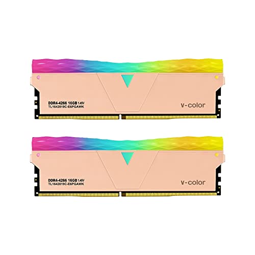 v-Color Prism Pro DDR4 32GB(16GBx2) 4266MHz (PC4-34100) CL19 RGB Gaming Desktop Ram Memory Module UDIMM Hynix IC Single Rank - Metallic Golden (TL1642819C-E6PGAWK)