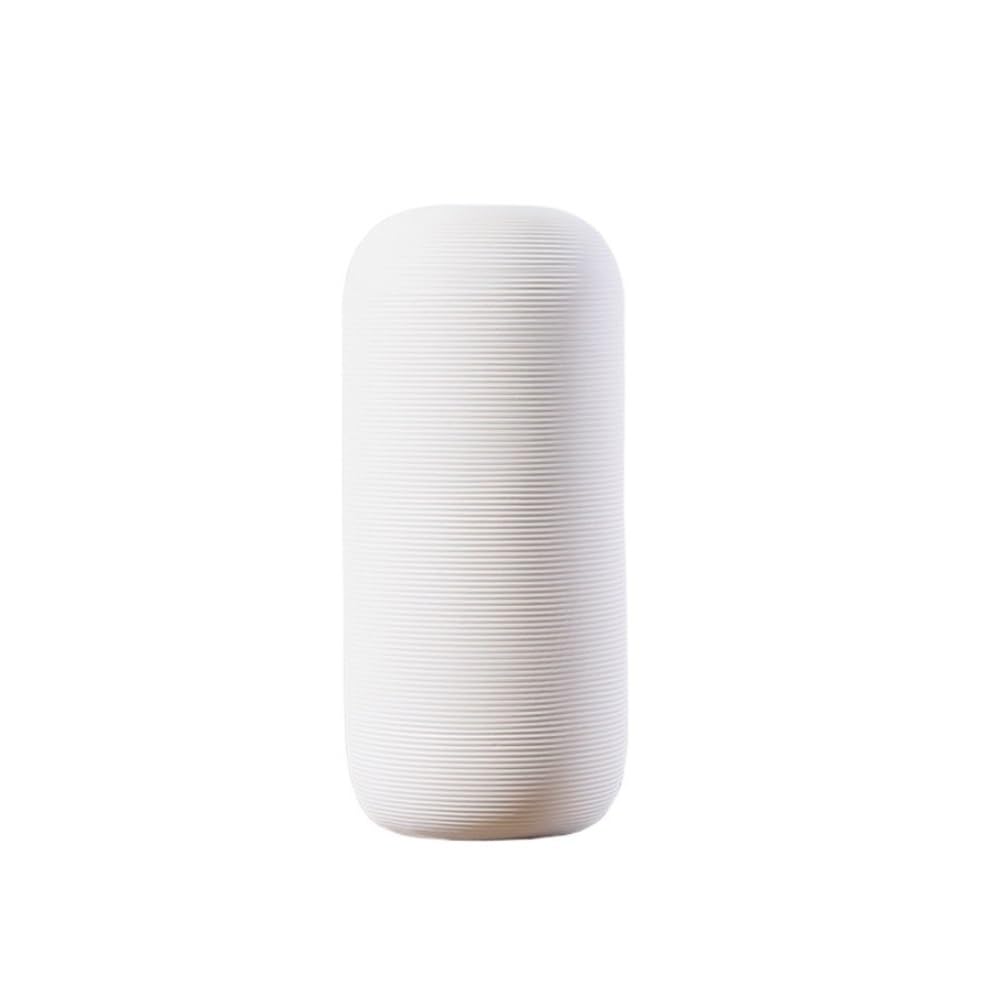 Ruoxiukhbzps One Color Ribbed White Ceramic Vase, Minimalist Cylinder Design, Neutral Home Decor, For Floral & Dried Arrangements For Living Dining Room Kitchen(Large)