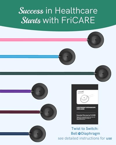 Image of FriCARE Dual Head Stethoscope - Stethoscopes for Nurses, Medical Nursing Students, Paramedics /EMT /LVN /VNA Backup Estetoscopio, Midnight Green Tube, Matte Black Finish Chestpiece