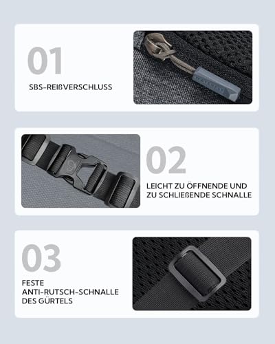 WATERFLY Bauchtasche Hüfttasche Herren Damen: Klein Gürteltasche Sport Bum Hip Bag Männer Frauen Waist Fanny Pack mit Verlängerungsgurt für Reise Wandern Hundetraining Outdoor Dunkelgrau – Bild 5