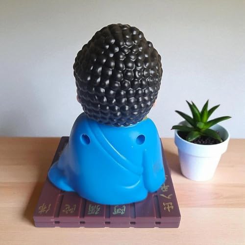 Image of Solar Powered Buddha Bobblehead Decorative Showpiece 9.5 cm | Dancing Buddha Dashboard Toy for Car Office Desk Home Decor | Automatic Solar Energy Moving Figurine (Blue)