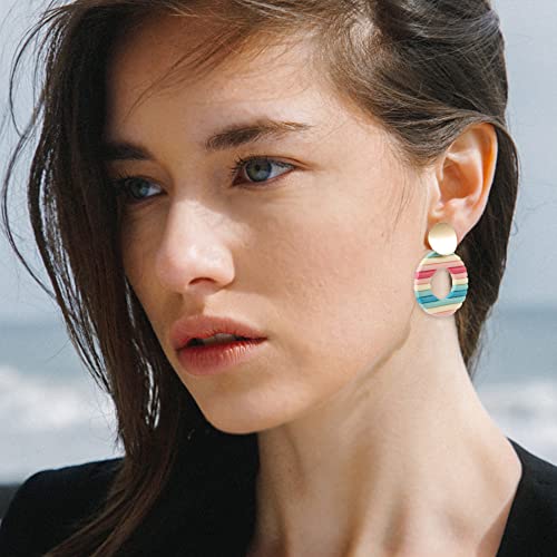 Rainbow Polymer Clay Earrings For Women And Girls, Handmade Multicolor Drop Dangling Stud Boho Bohemian Teacher Earrings Vintage Tassel Retro Oval And Round Shape Ceramic Clay Earring Pendant Jewelry #TOP4